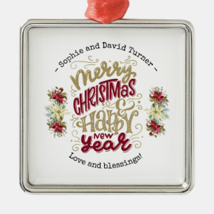 Charm God jul Gott nytt år Typografi Julgransprydnad Metall