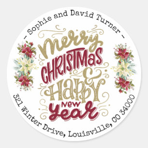 Charm God Jul Gott Nytt År Typografi Runt Klistermärke