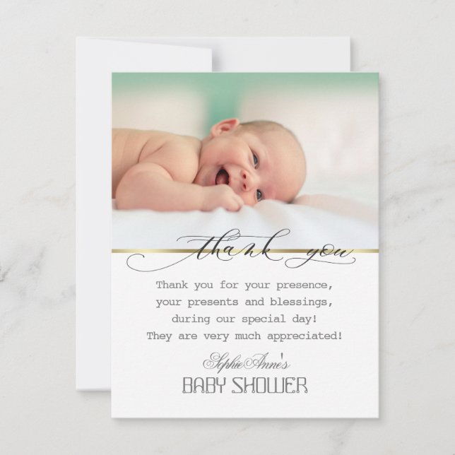 Charm Greenery Guld Photo Baby Shower Ram Tack Kort (Framsida)
