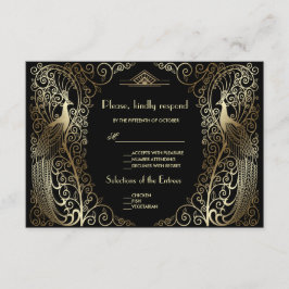Charm Guld Art Deco Peacocks Bröllop OSA Kort