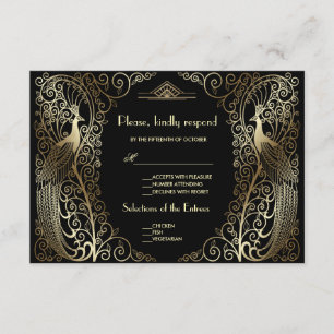 Charm Guld Art Deco Peacocks Bröllop OSA Kort