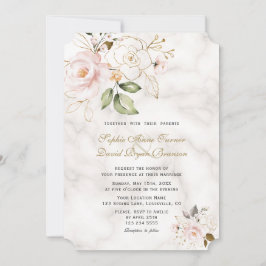 Charm  Guld Flowers Monogram Bröllop Inbjudningar