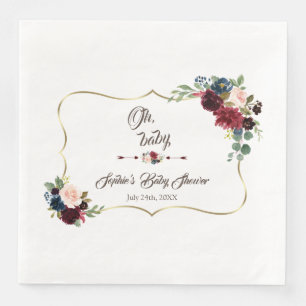 Charm Guld Merlot Navy Blue Blommigt Baby Shower Pappersservett