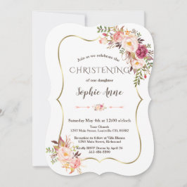 Charm Guld Ram  Rosa Blommigt Christening Inbjudningar