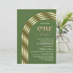 Charm Guld Sap Grönt Girl First Birthday & Baptism Inbjudningar