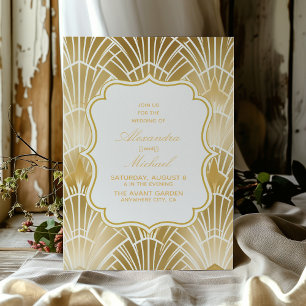 Charm Guld White Art Deco Underbar Gatsby Bröllop Inbjudningar