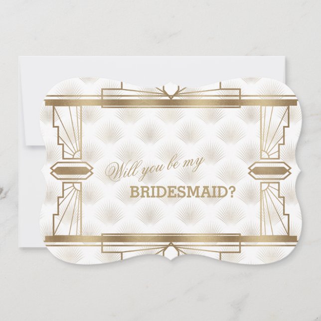 Charm Guld White Underbar Gatsby be min Bridesmaid Inbjudningar (Framsida)