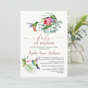 Charm Hummingbird Tropical Flowers Baby i Bloom Inbjudningar