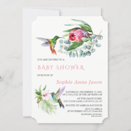 Charm Hummingbird Tropical Flowers Baby Shower Inbjudningar