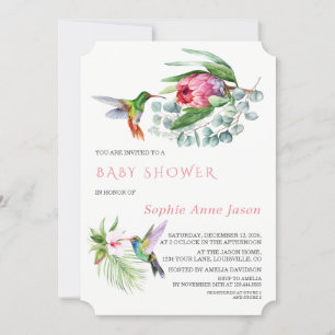 Charm Hummingbird Tropical Flowers Baby Shower Inbjudningar