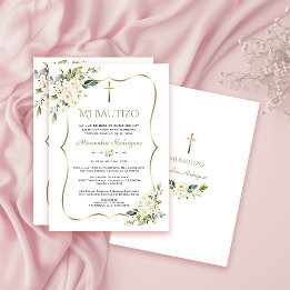 Charm Invacion De Bautizo Con Flores Baptism Inbjudningar