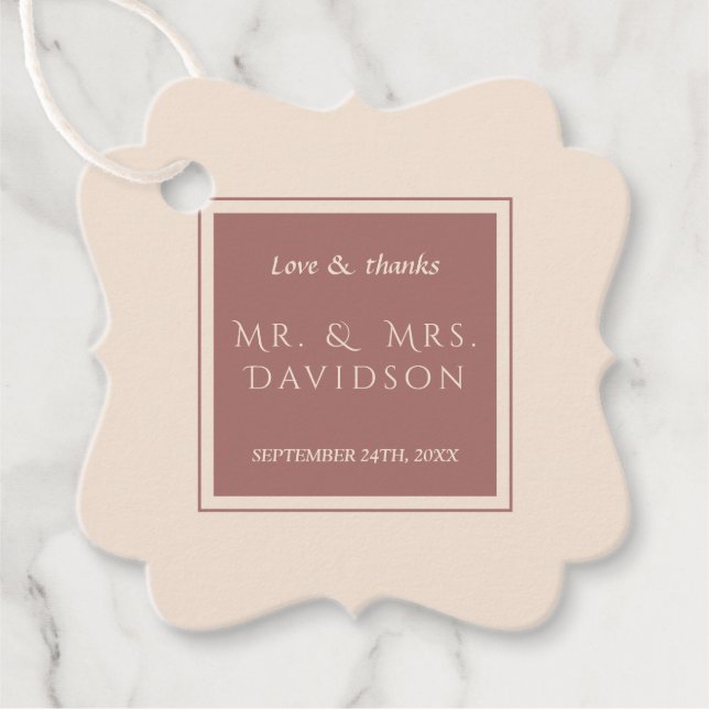 Charm Ivory Mörk Peach Ram Typography Bröllop Gåvor Etiketter (Framsida)