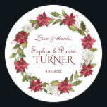 Charm jul Red White Poinsettia Bröllop Runt Klistermärke<br><div class="desc">Utformning av elegant med vackra vattenfärgade röda och vita poinsettia-andetag,  blommigt-delare,  vackert handskriftsskript och speciellt typsnitt. Använda Anpassa verktyg om du vill lägga till information,  gör ändringar. Om du vill ha matchande objekt kan du besöka min poinsettia-samling för vinter-händelser.</div>