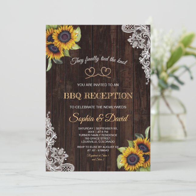 Charm Lace Rep Vi Knöt Knuten Solrosar BBQ  Inbjudningar (Stående Fram)