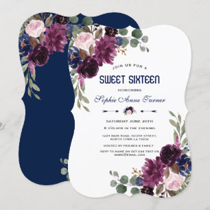 Charm Lavender Blue Blommigt Bloom Sweet 16 Inbjudningar