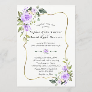 Charm Lavender Flowers Guld Ram Bröllop Inbjudningar