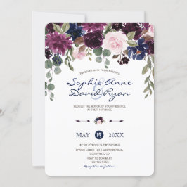 Charm Lavender Navy Blue Blommigt Bloom Bröllop Inbjudningar