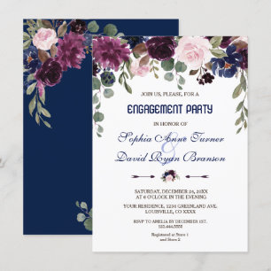Charm Lavender Navy Blue Blommigt Förlovningsfest Inbjudningar