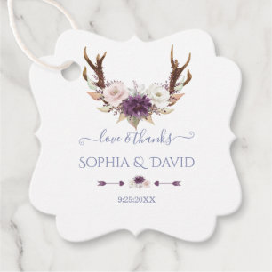 Charm Lavender Rosa White Flowers Antlers Bröllop Gåvor Etiketter