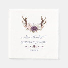 Charm Lavender Rosa White Flowers Antlers Bröllop Pappersservett