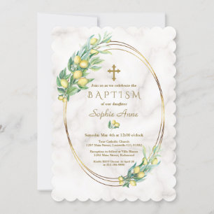 Charm Lemon Fruits Marble Guld Kor Baptism Inbjudningar