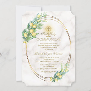 Charm Lemon Grenar Marble Guld Heliga Communion Inbjudningar