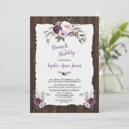 Charm Lila Rosa Blommigt Wood Barn Möhippa Inbjudningar