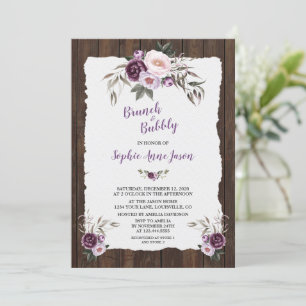 Charm Lila Rosa Blommigt Wood Barn Möhippa Inbjudningar