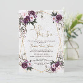 Charm Lila Rosa Peony Blommigt Guld Möhippa Inbjudningar