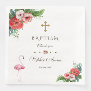 Charm Luau Flamingo Tropical Blommigt Baptism Inbj Pappersservett