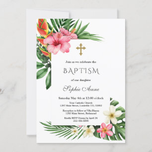 Charm Luau Tropical Hibiscus Blommigt Baptism Inbjudningar