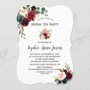 Charm Merlot Blommigt Möhippa Tea Party Inbjudningar