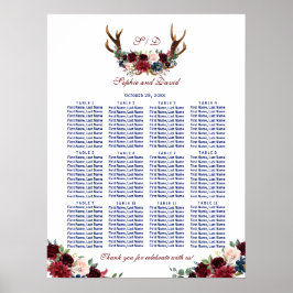 Charm Merlot Navy Blommigt Antlers Sittdiagram Poster