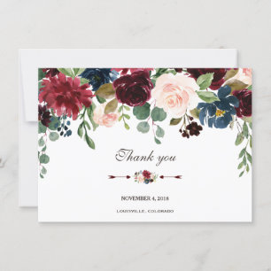 Charm Merlot Navyblå Blommig Bröllop Tack Inbjudningar