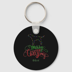 Charm Merry Christmas Glödlampor Hund Monogram Tod Nyckelring