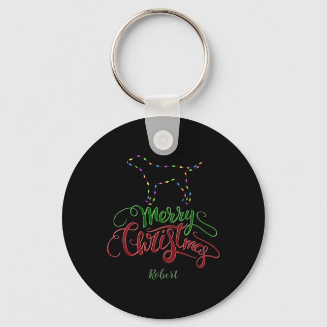 Charm Merry Christmas Light Bulbs Dog Monogram Tod Nyckelring (Framsida)