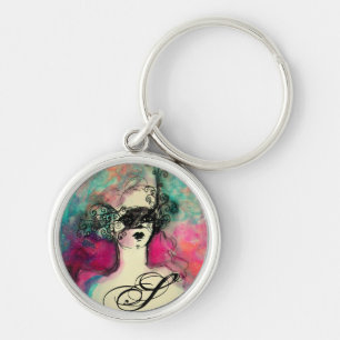 CHARM MONOGRAM / Mysterisk skönhet med mask Rund Silverfärgad Nyckelring