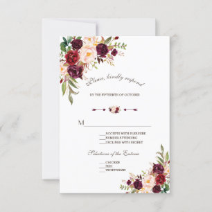 Charm Navy Blue Burgundy Blommigt Bröllop OSA Kort