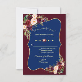 Charm Navy Blue Burgundy Blommigt Guld Bröllop OSA
