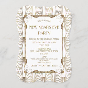 Charm Old Hollywood White Underbar Gatsby New Year Inbjudningar