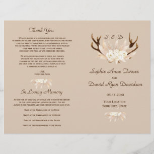 Charm Pampas Grass Blommigt Antlers Bröllopsprogra Reklamblad