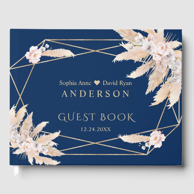 Charm Pampas Grass White Orchid Flowers Bröllop Gästböcker (Framsida)