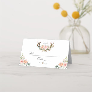 Charm Pink Blush Blommig Hjorthorn Bord Nummer Placeringskort