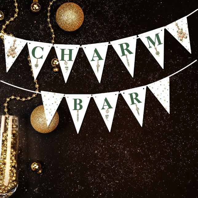 Charm Pub Baby Shower Bunting Banner Vimplar (Add a great addition to your baby shower party by having a fun Charm Bar to make charm bracelets.)
