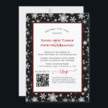 Charm QR Winter Helgdagars Red Buffalo Bröllop Inbjudningar<br><div class="desc">Modern QR-kortdesign med rustik röd buffel ram,  vit snöflingor mönster mot svart bakgrund. På baksidan av rött buffel mönster,  en form och initialer. Använda Anpassa verktyg om du vill lägga till din information. Mer information finns i Red Buffalo Helgdagars Collection.</div>