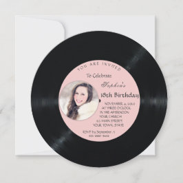 Charm Retro Vinyl Record Photo Birthday Inbjudningar