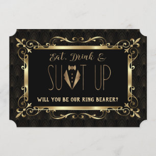 Charm Roaring 20:e Guld Art Deco är min Ring Beare Inbjudningar