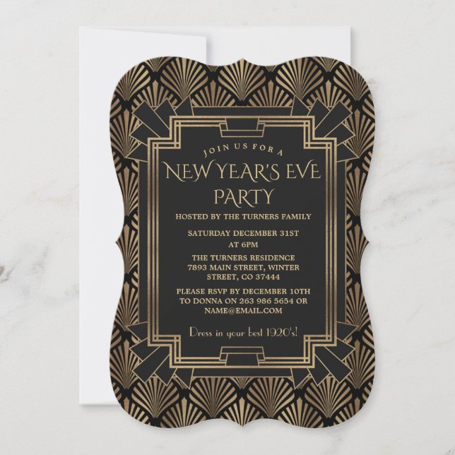 Charm Roaring 20:s Underbara Gatsby New Year Party Inbjudningar (Framsida)