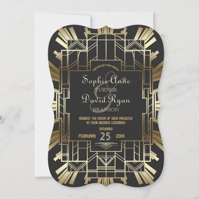 Charm Roaring 20:s Underbara Gatsby Wedding-inbjud Inbjudningar (Framsida)