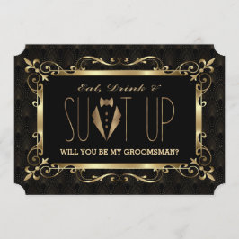 Charm Roaring 20s Guld Art Deco Var min bestman Inbjudningar